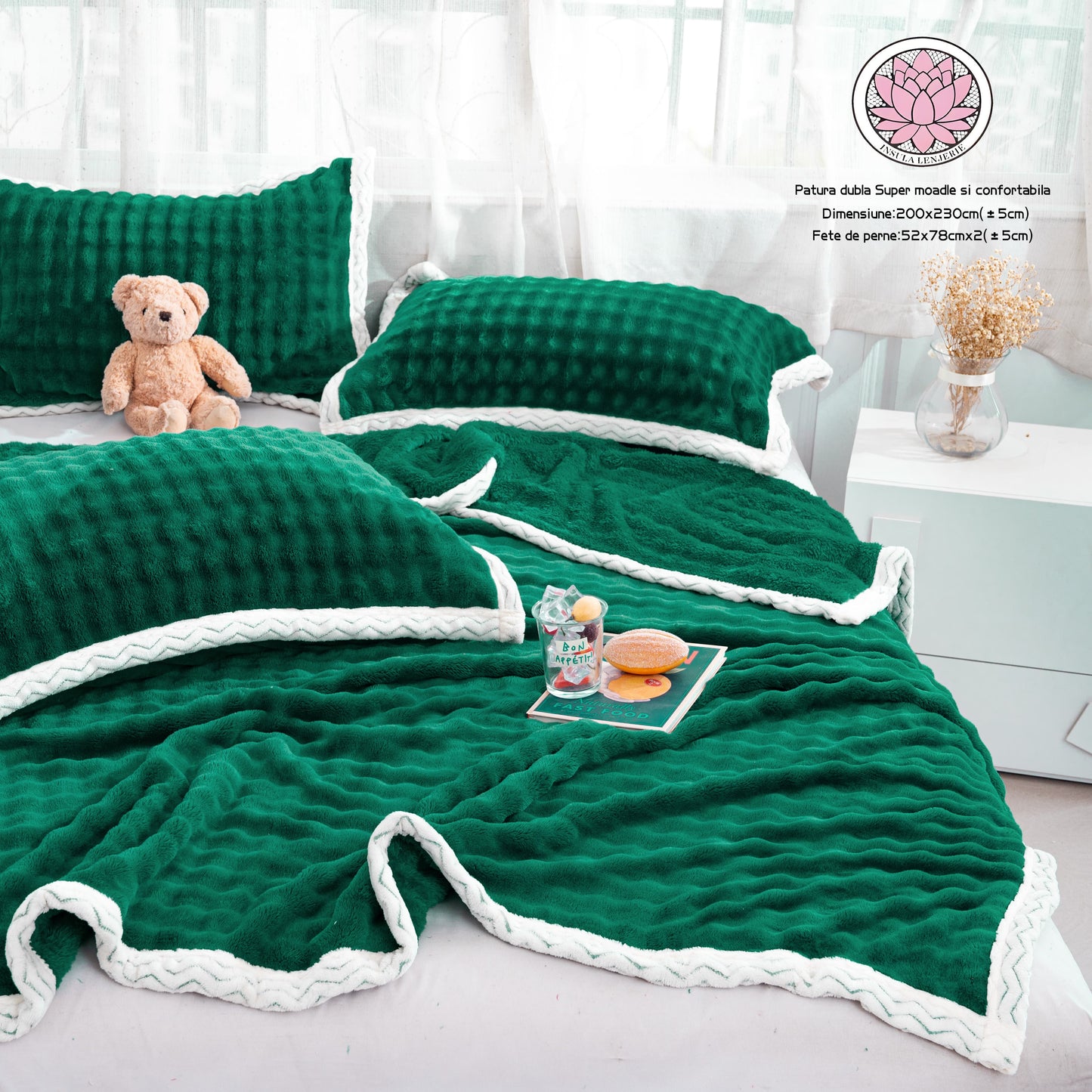 Set Premium Patura Cocolino Moale+2 Fete de Perna, Verde-P8854