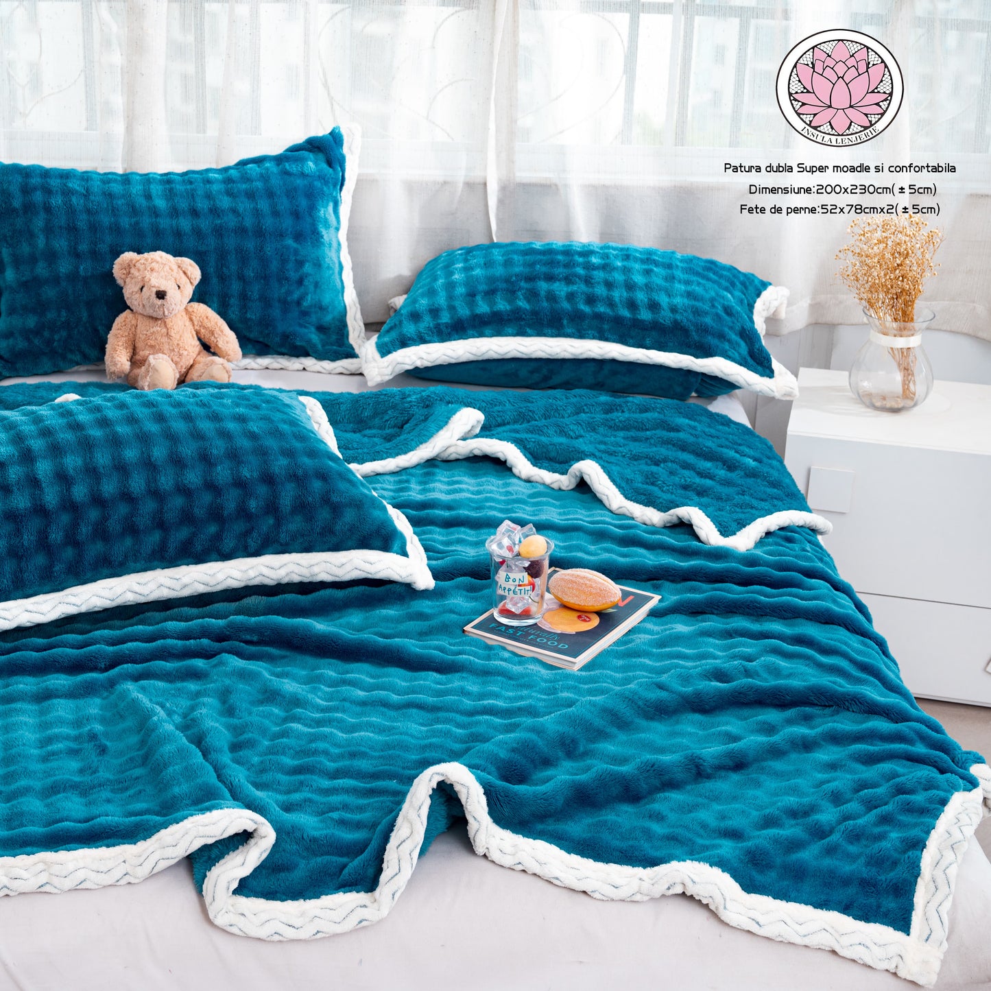 Set Premium Patura Cocolino Moale+2 Fete de Perna, Albastru-P8855