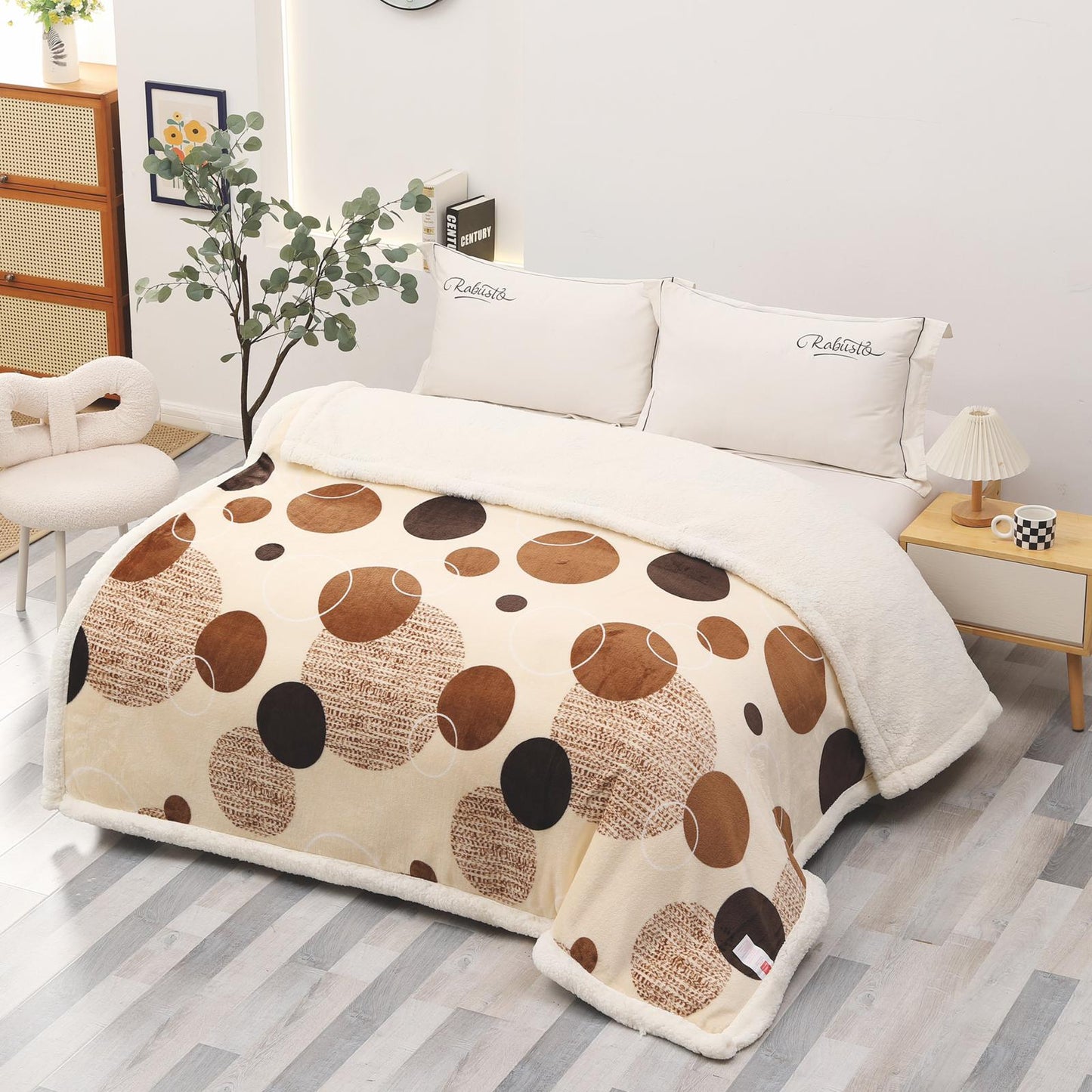 Patura Cocolino cu Blanita, 200x230cm, Bej/Cercuri-D8881