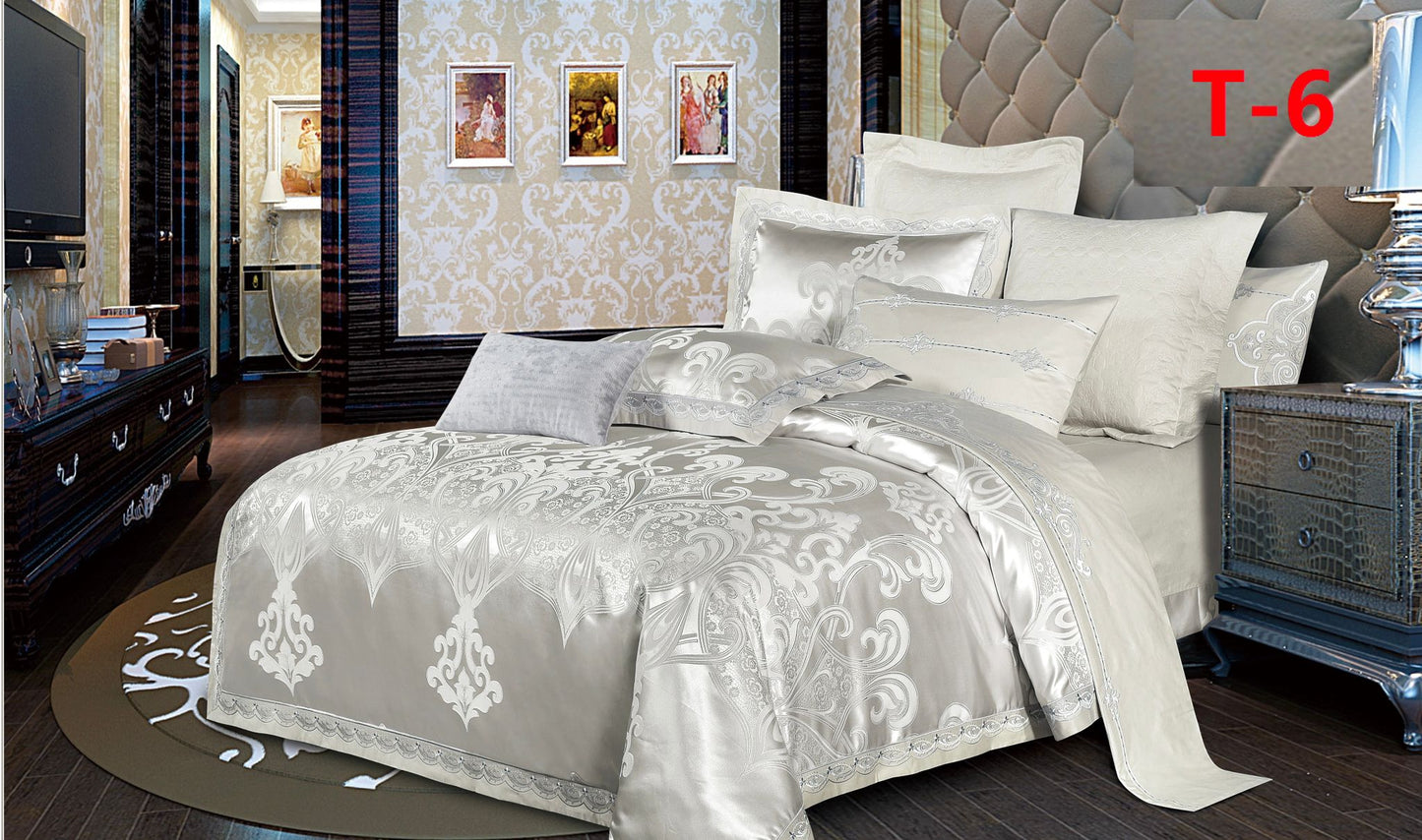 Lenjerie de pat Jacquard Satinat Premium, 6 Piese, Model Regal-V8489
