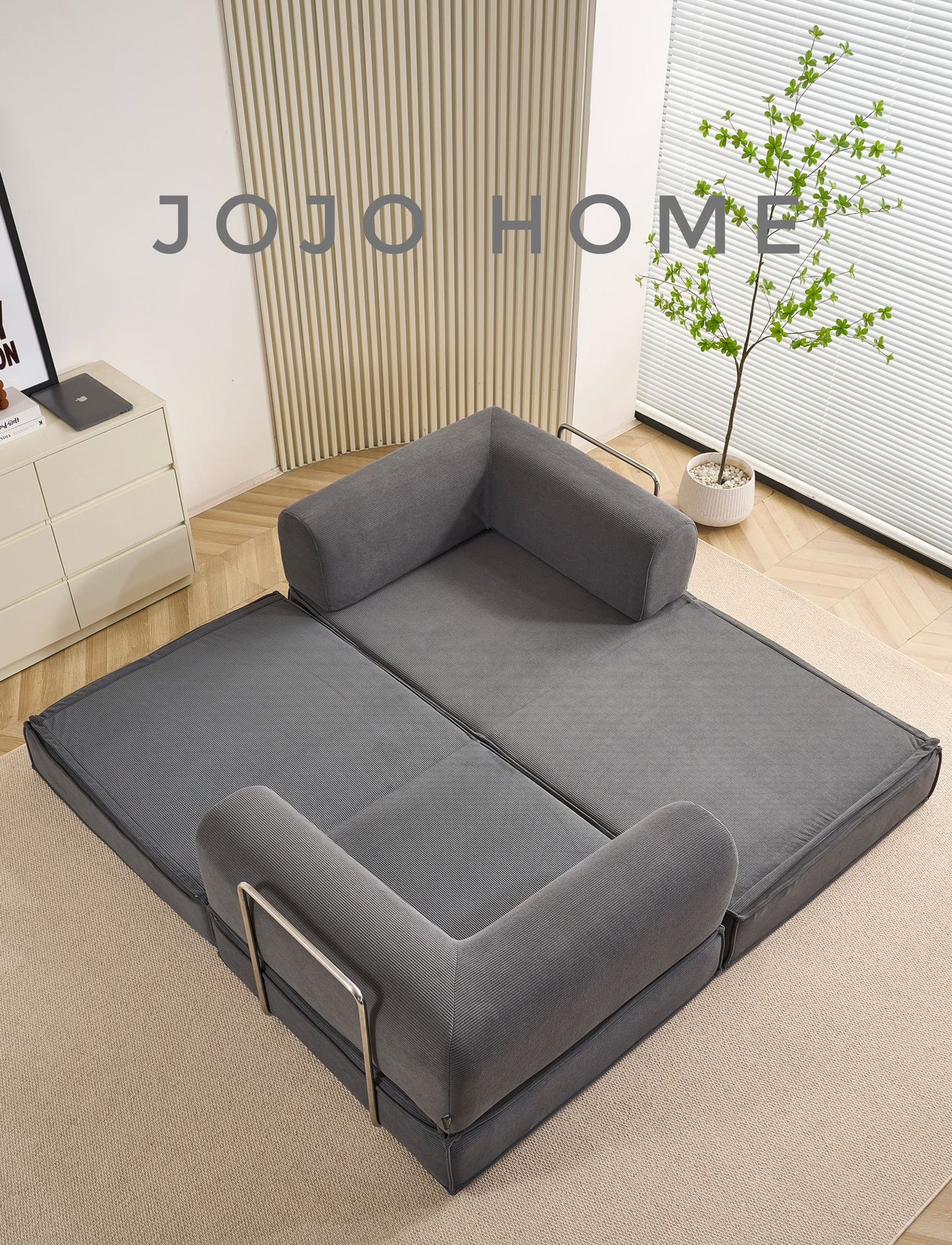 Canapea Premium Modulara Expandio, cu Susținere Ergonomică HD Foam, Catifea Reiata, Gri-C9010