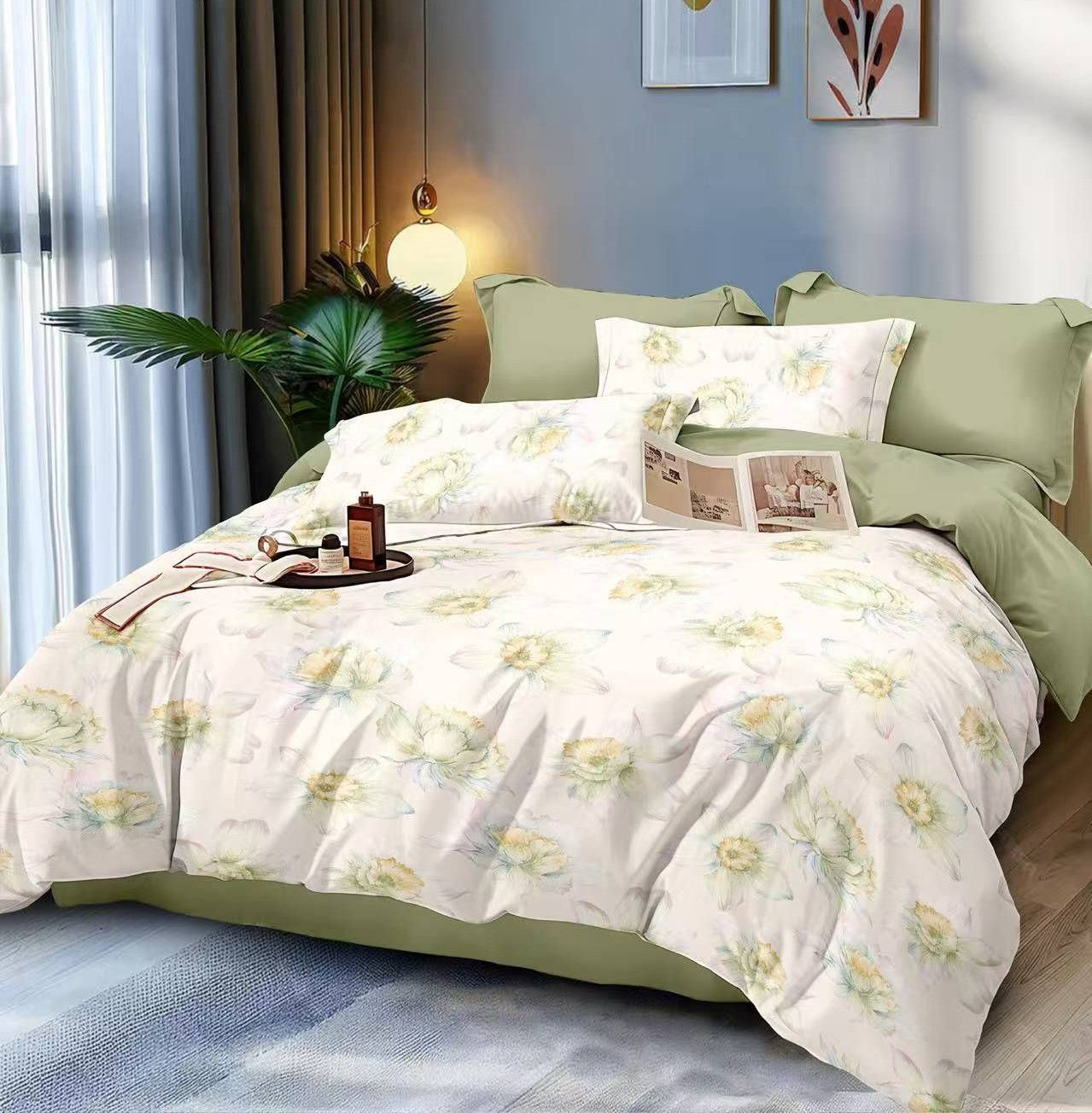 Lenjerie Pat Dublu din Finet, 6 Piese, Flori-D8571