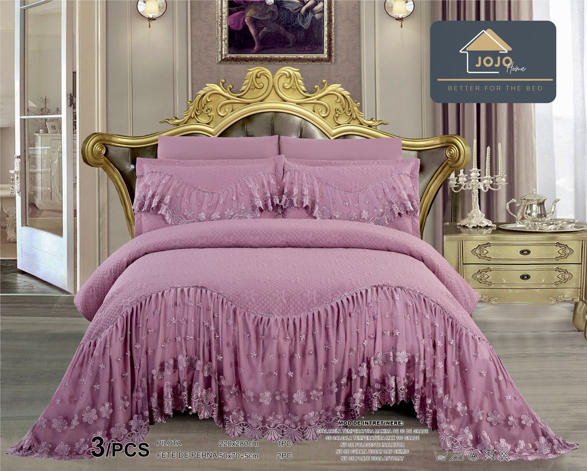 Cuvertura 3 Piese de Lux, din Bumbac Finet Premium, Lila Închis-C8875