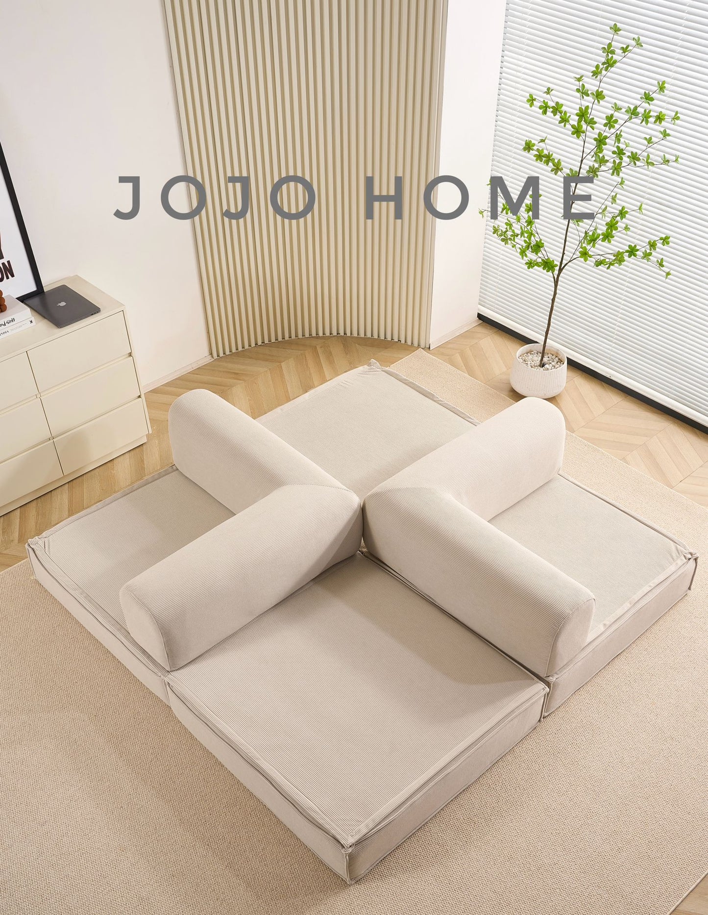 Canapea Premium Modulara Expandio, cu Susținere Ergonomică HD Foam, Catifea Reiata, Ivoire-C9006