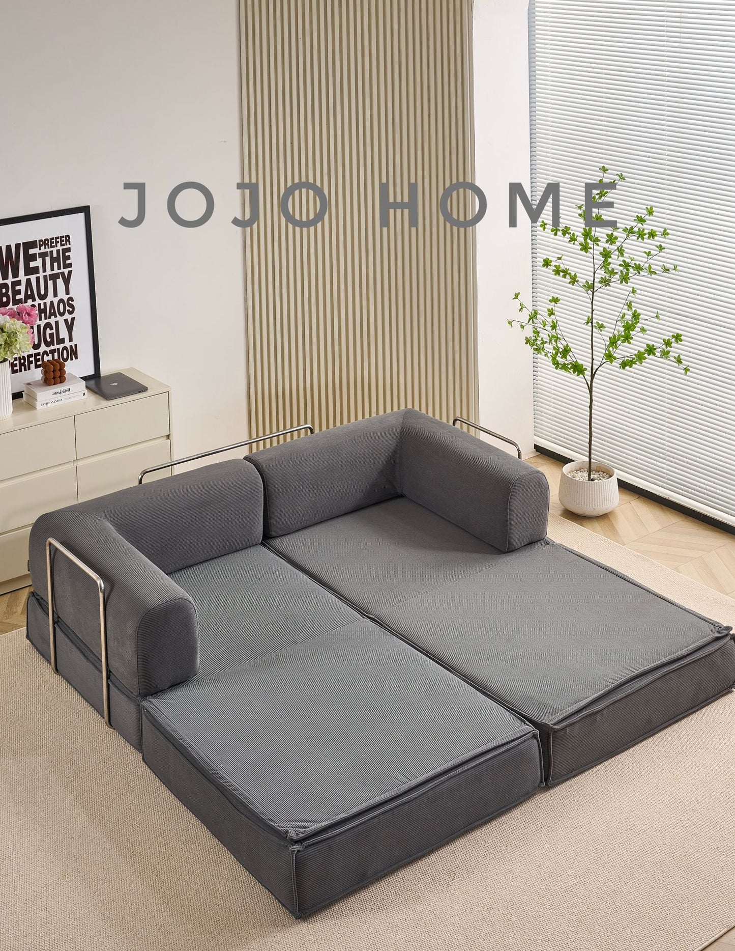Canapea Premium Modulara Expandio, cu Susținere Ergonomică HD Foam, Catifea Reiata, Gri-C9010