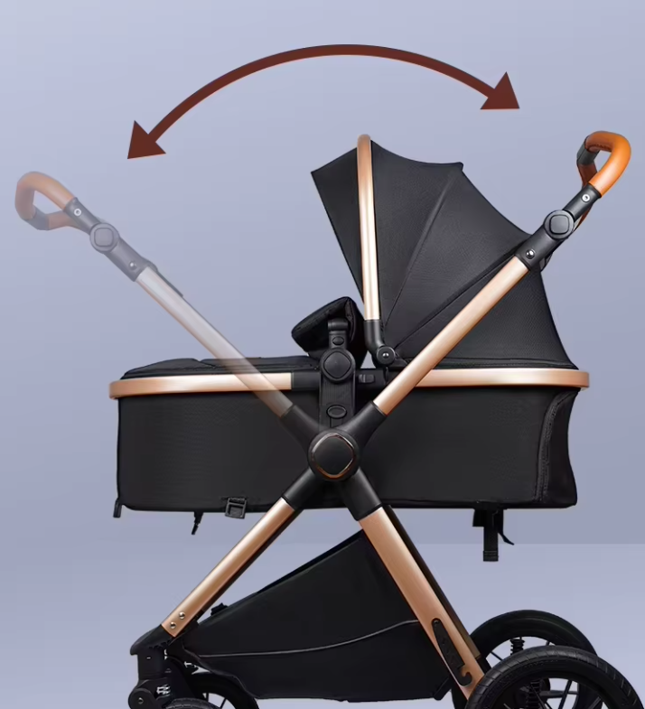 Carucior 3 in 1, cu Suspensii Duble si Landou Reversibil, Element sustinere dublu, 0-36 luni, Negru