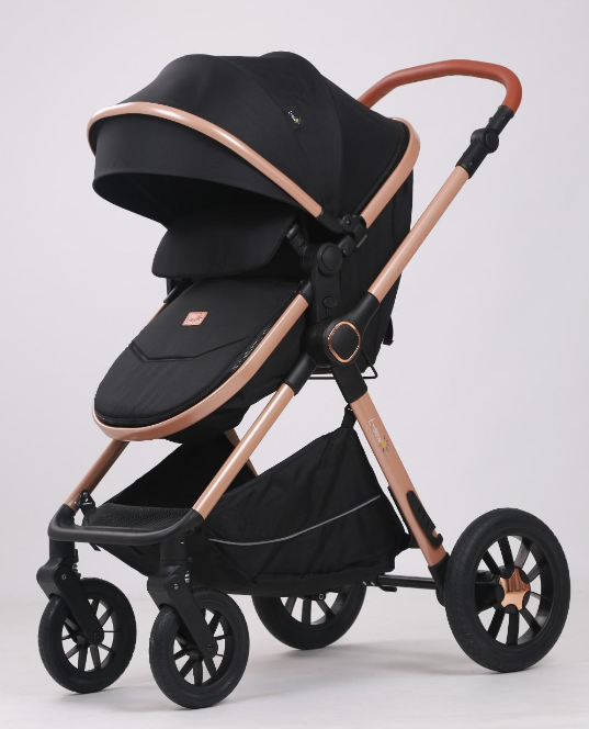 Carucior 3 in 1, cu Suspensii Duble si Landou Reversibil, Element sustinere dublu, 0-36 luni, Negru