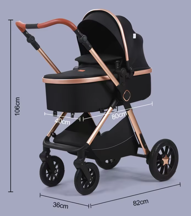 Carucior 3 in 1, cu Suspensii Duble si Landou Reversibil, Element sustinere dublu, 0-36 luni, Negru