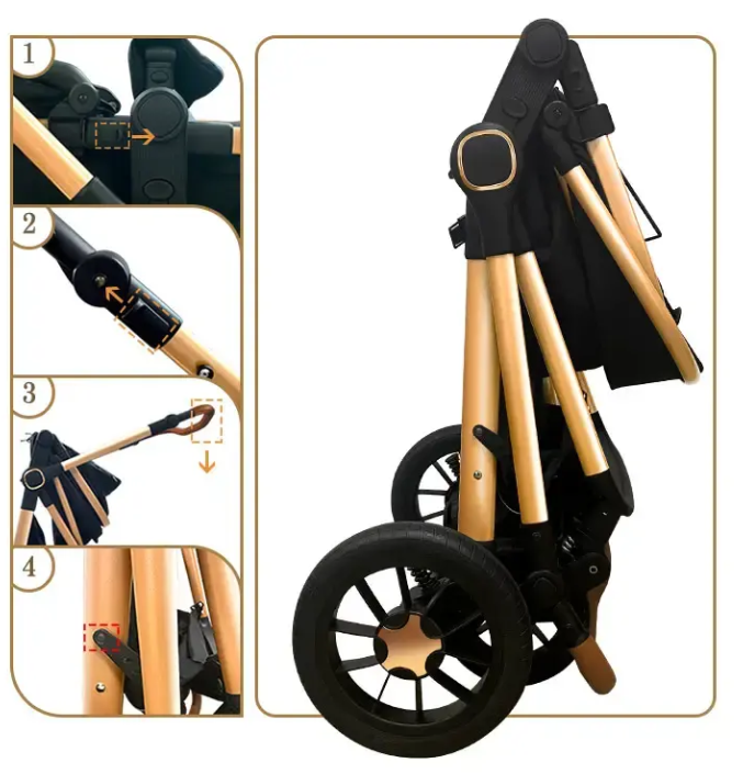 Carucior 3 in 1, cu Suspensii Duble si Landou Reversibil, Element sustinere dublu, 0-36 luni, Negru