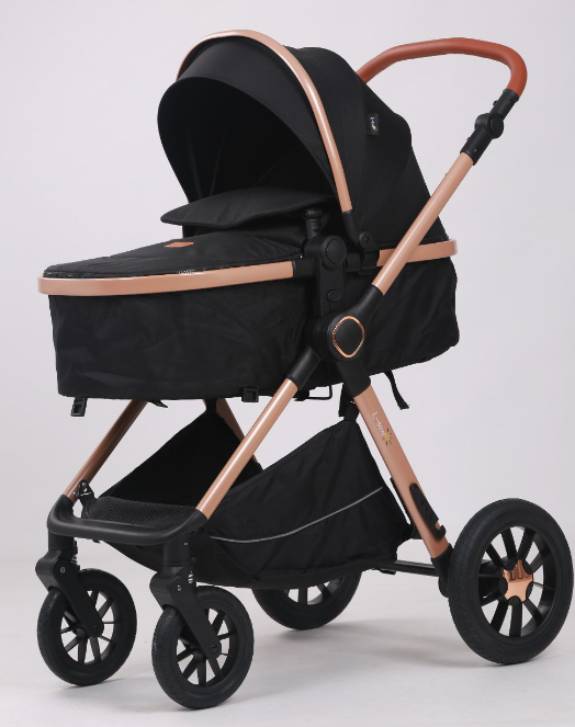 Carucior 3 in 1, cu Suspensii Duble si Landou Reversibil, Element sustinere dublu, 0-36 luni, Negru