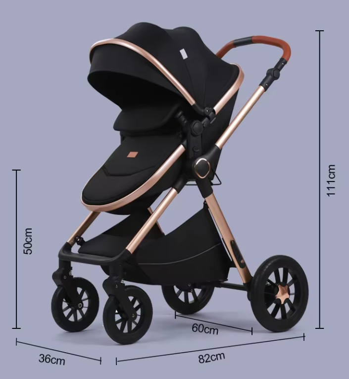 Carucior 3 in 1, cu Suspensii Duble si Landou Reversibil, Element sustinere dublu, 0-36 luni, Negru