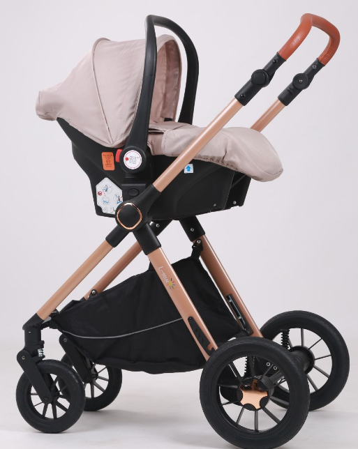 Carucior 3 in 1, cu Suspensii Duble si Landou Reversibil, Element sustinere dublu, 0-36 luni, Bej