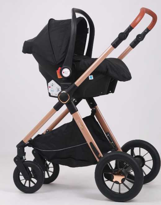 Carucior 3 in 1, cu Suspensii Duble si Landou Reversibil, Element sustinere dublu, 0-36 luni, Negru