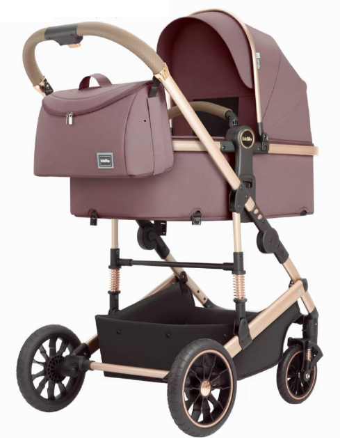Carucior 3 in 1, cu Suspensii, Geanta Termica Pentru Accesorii si Salteluta, Landou reversibil, Cadru aluminiu, Mov