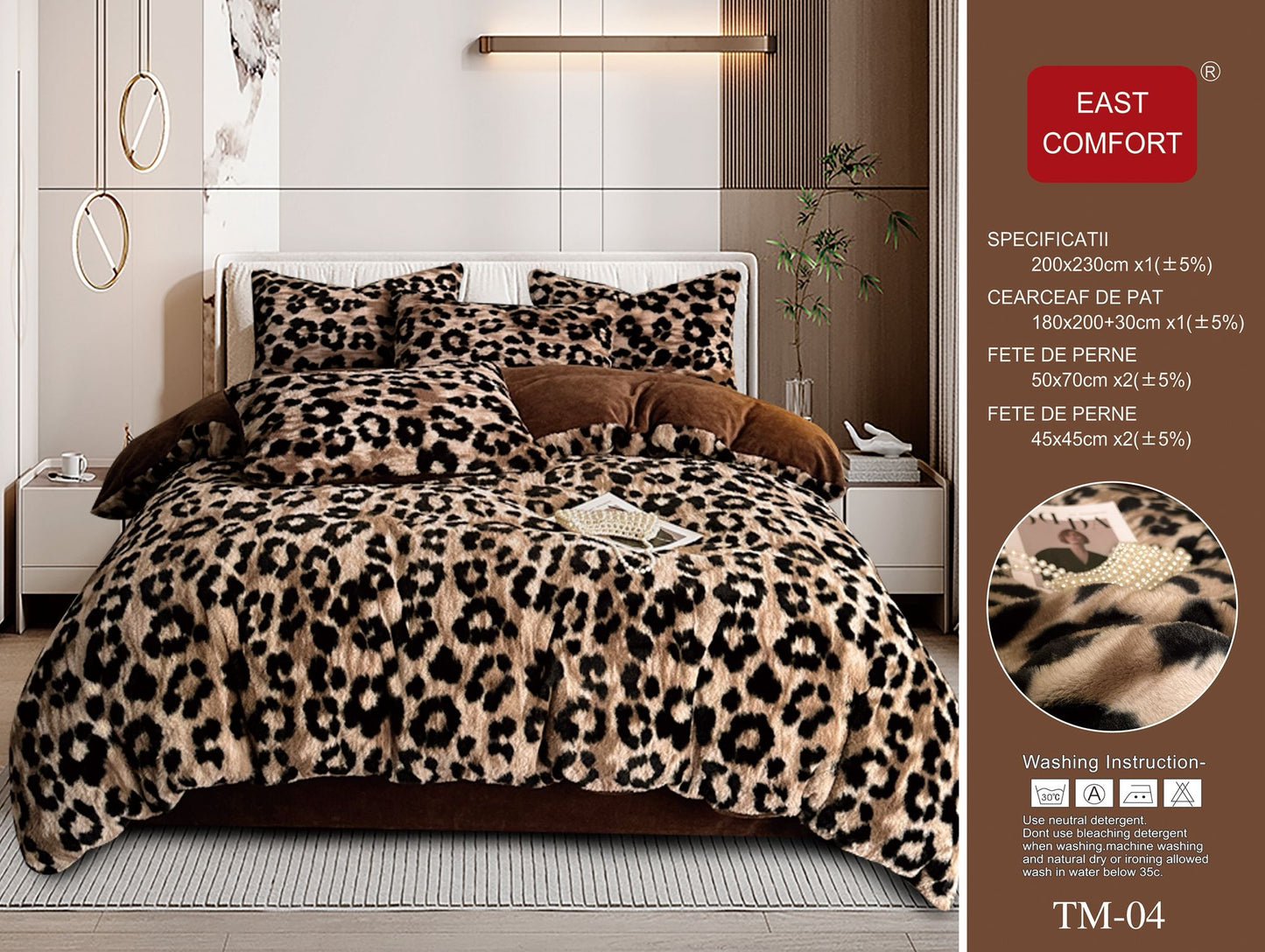 Lenjerie Pufoasa, din Blanita artificiala Tip Iepure+Cocolino Catifelat, 6 piese, cu Elastic, Leopard-D8941