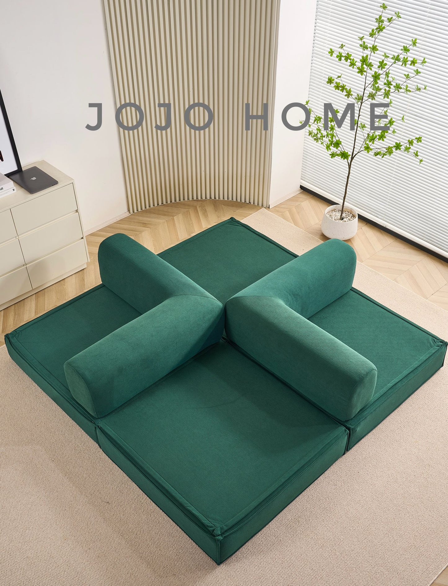 Canapea Premium Modulara Expandio, cu Susținere Ergonomică HD Foam, Catifea Reiata, Verde-C9008