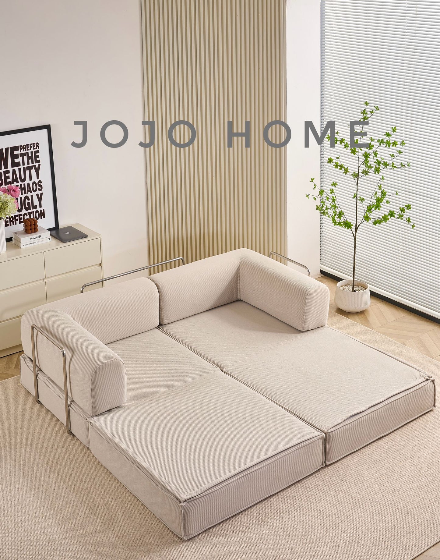 Canapea Premium Modulara Expandio, cu Susținere Ergonomică HD Foam, Catifea Reiata, Ivoire-C9006