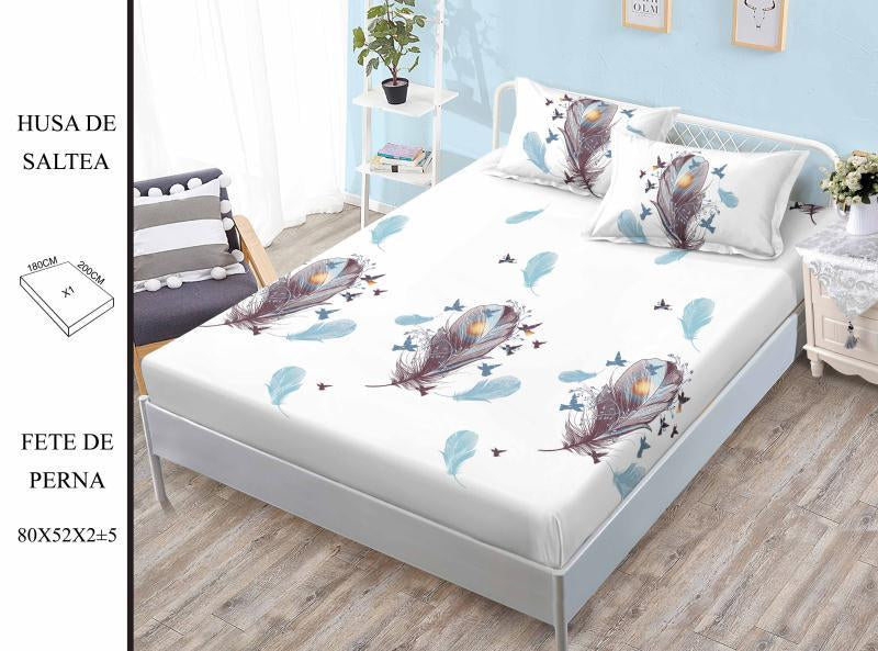 Husa de Pat cu Elastic, Din Finet, 180x200cm+2 fete de Perna-H8306