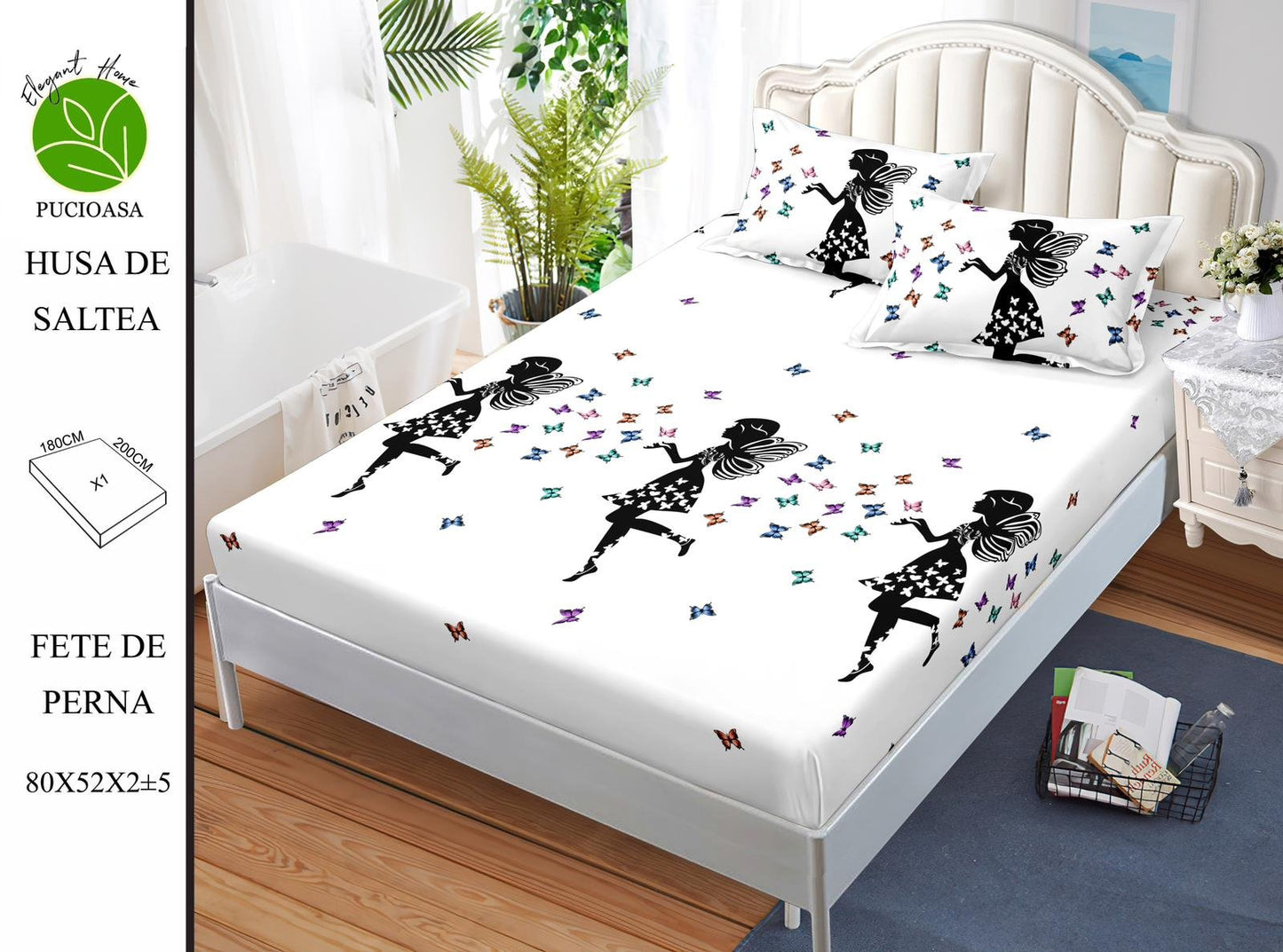 Husa de Pat cu Elastic, Din Finet, 180x200cm+2 fete de Perna-H8344