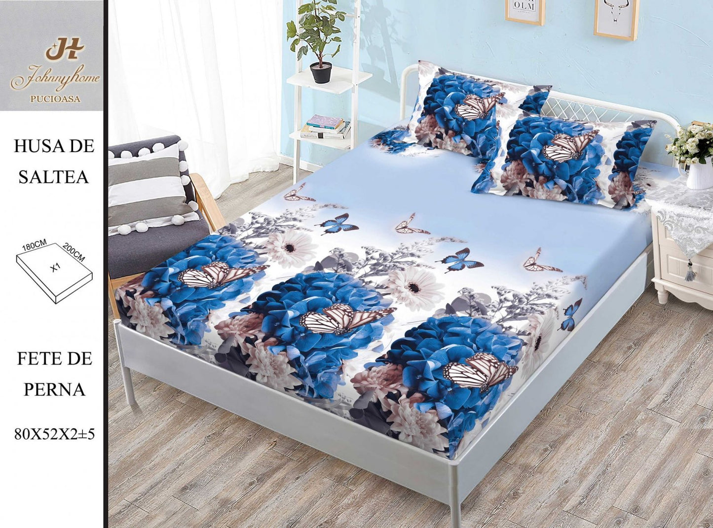 Husa de Pat cu Elastic, Din Finet, 180x200cm+2 fete de Perna-H8393