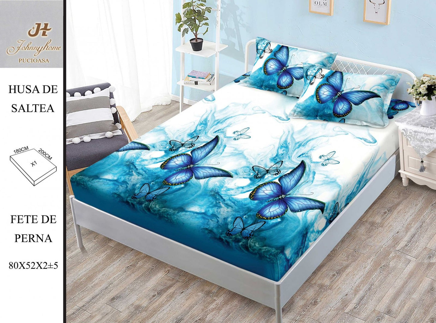 Husa de Pat cu Elastic, Din Finet, 180x200cm+2 fete de Perna-H8404