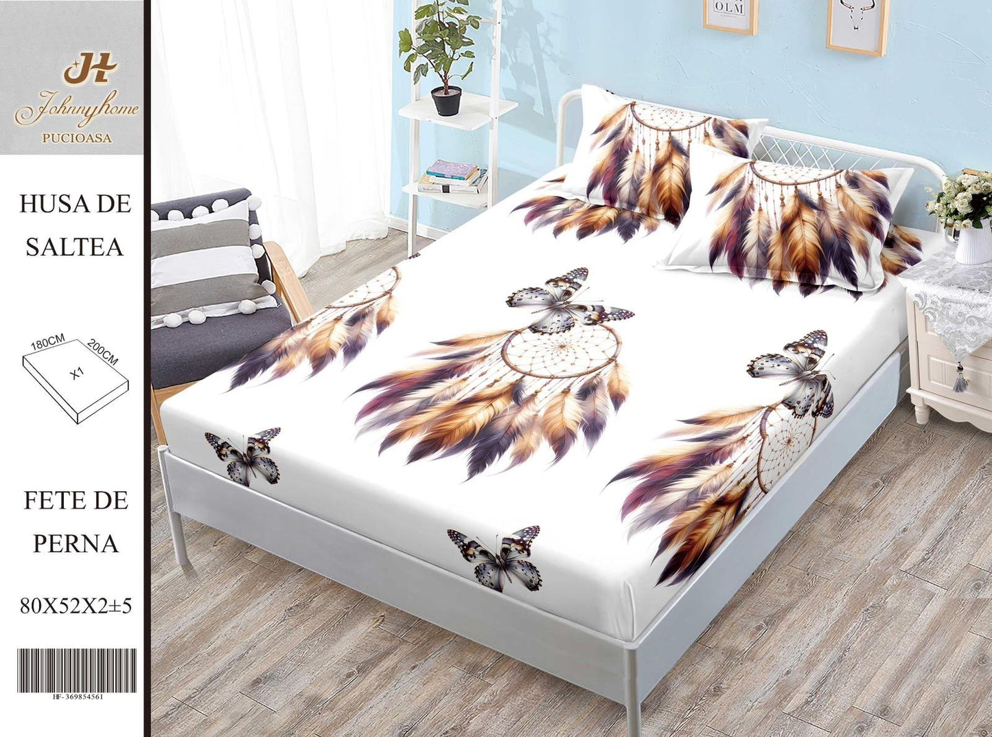 Husa de Pat cu Elastic, Din Finet, 180x200cm+2 fete de Perna-H8405
