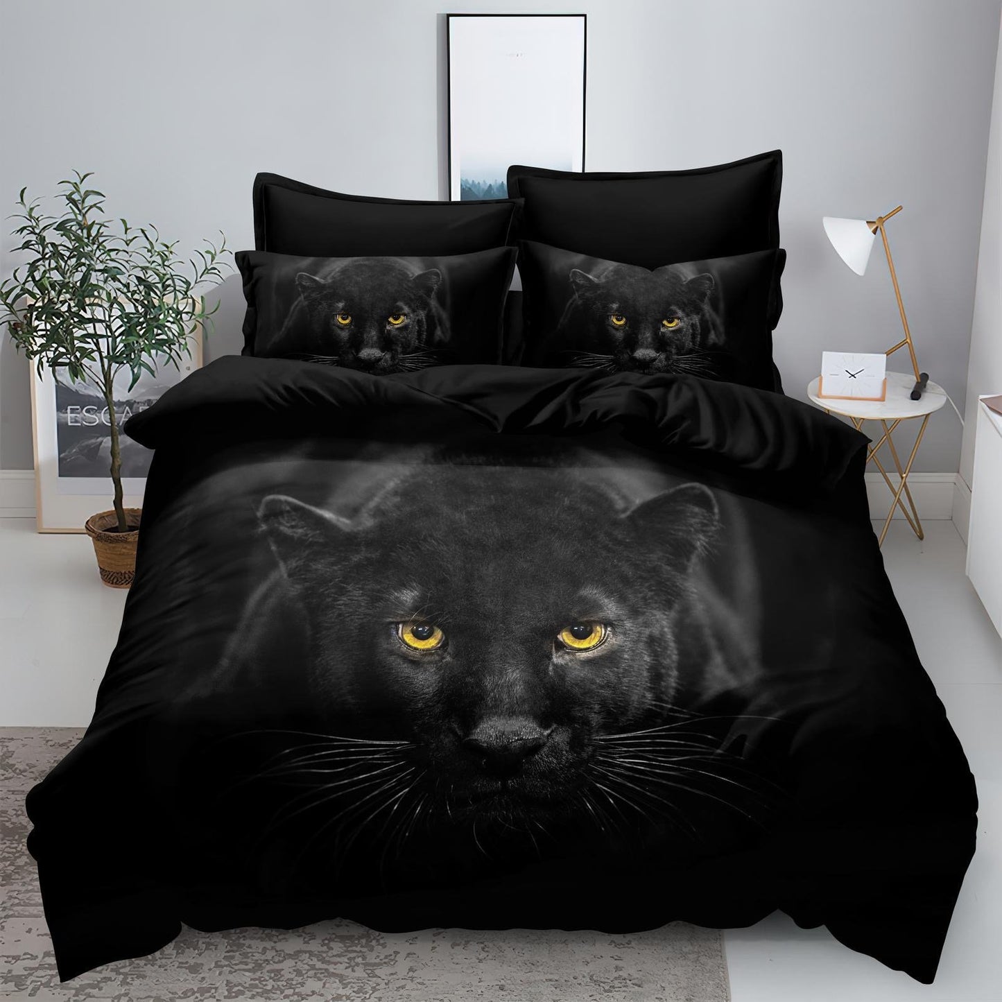 Lenjerie Bumbac Finet Superior, 6 Piese, 3D, Pantera Neagra-Y7913