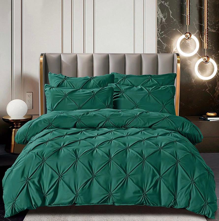 Lenjerie Bumbac Premium 6 Piese, cu Pliuri Brodate, Verde-C3129