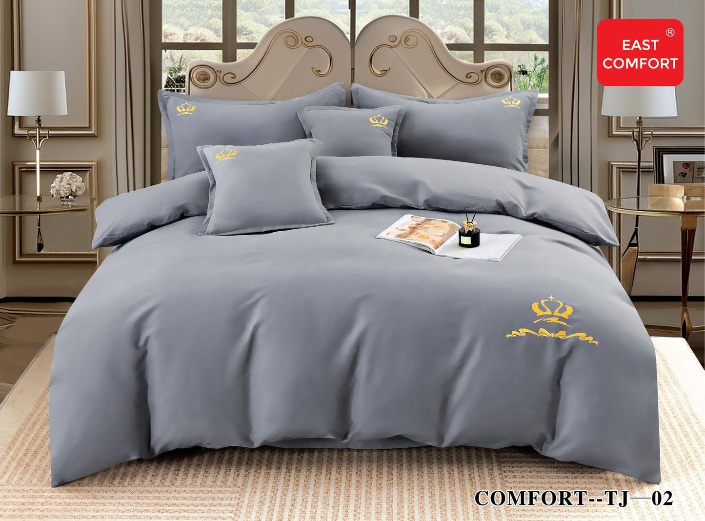 Lenjerie Bumbac Premium de Lux, 6 Piese, Gri Uni-D5976