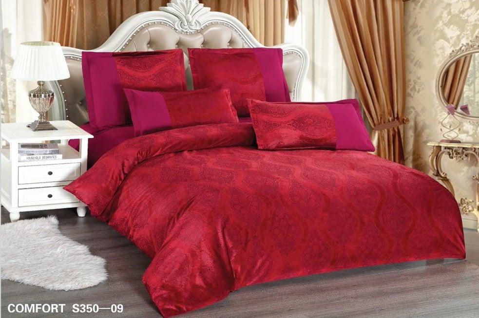 Lenjerie de Lux din Catifea, cu 6 Piese, Grena-D3478