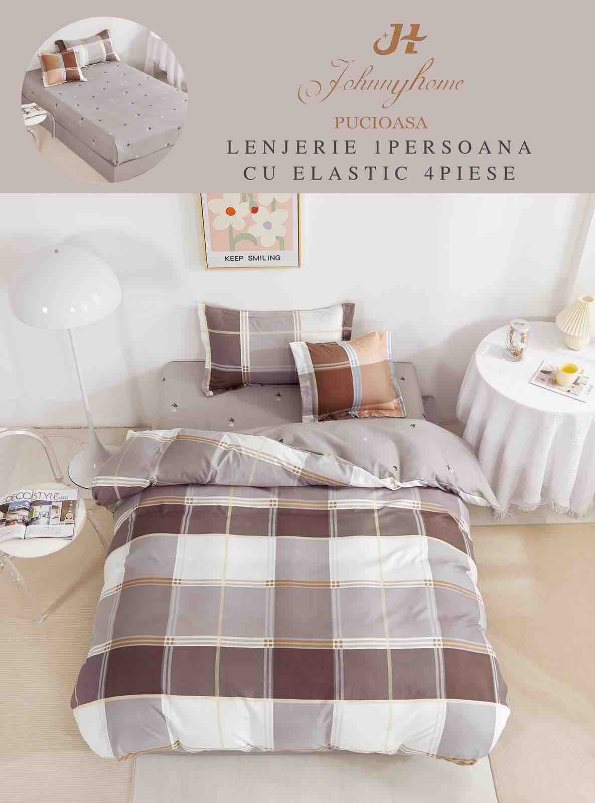 Lenjerie Finet 4 Piese 1 Persoana, cu Elastic, Carouri-H7393