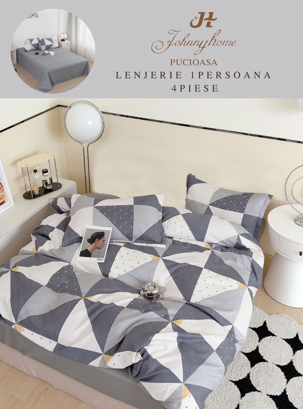 Lenjerie Finet 4 Piese 1 Persoana, Triunghiuri-H7216