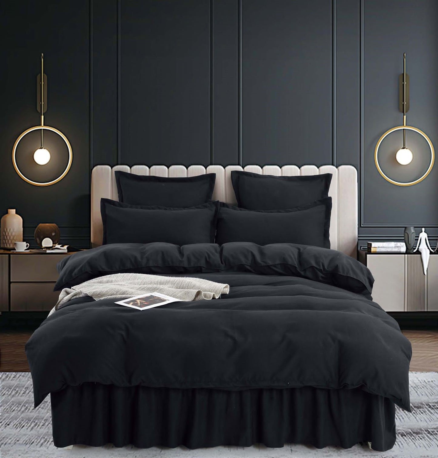Lenjerie Finet Premium 6 Piese cu Volanase, Negra, Uni-C3868
