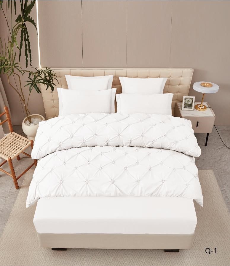 Lenjerie Finet Premium 6 Piese, cu Elastic si Pliuri Brodate, Alb-V7947