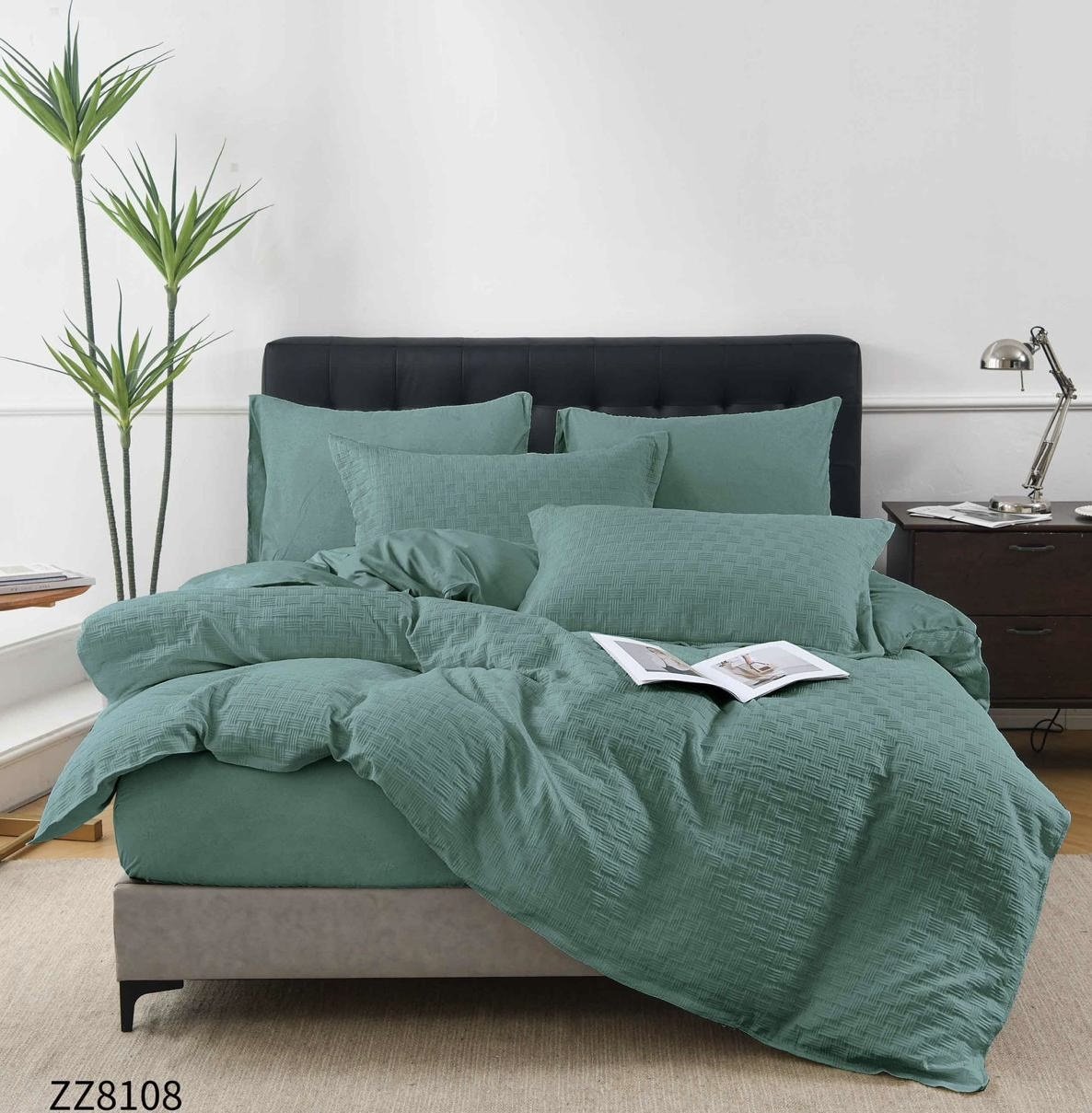 Lenjerie Pat Dublu din Finet Tricotat, 4 Piese, cu Elastic, Verde Menta-P6923