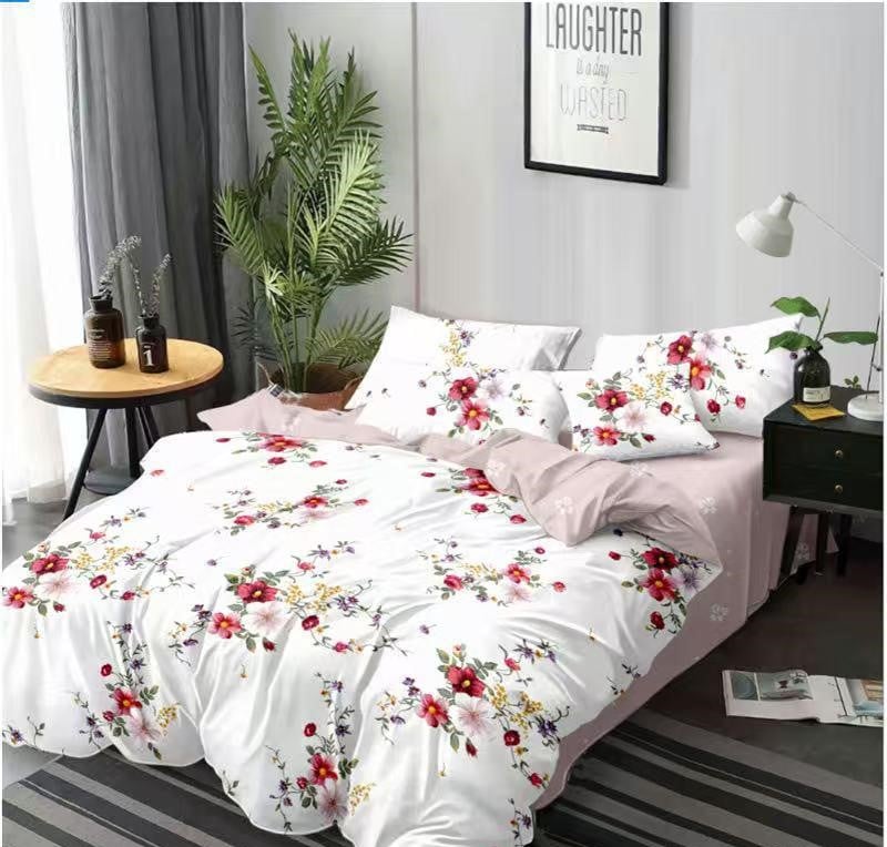 Lenjerie Pat Dublu din Finet, 6 Piese, cu Elastic, Floricele-Y8450