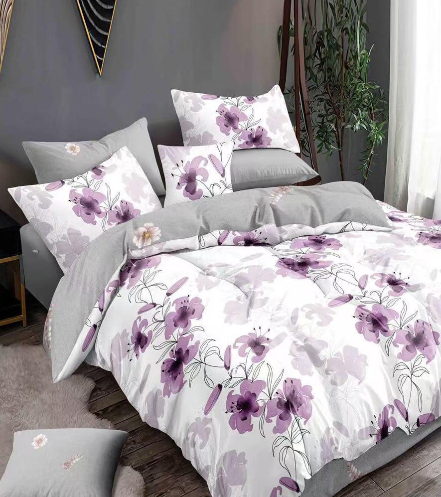 Lenjerie Pat Dublu din Finet, 6 Piese, cu Elastic, Floricele-Y8445