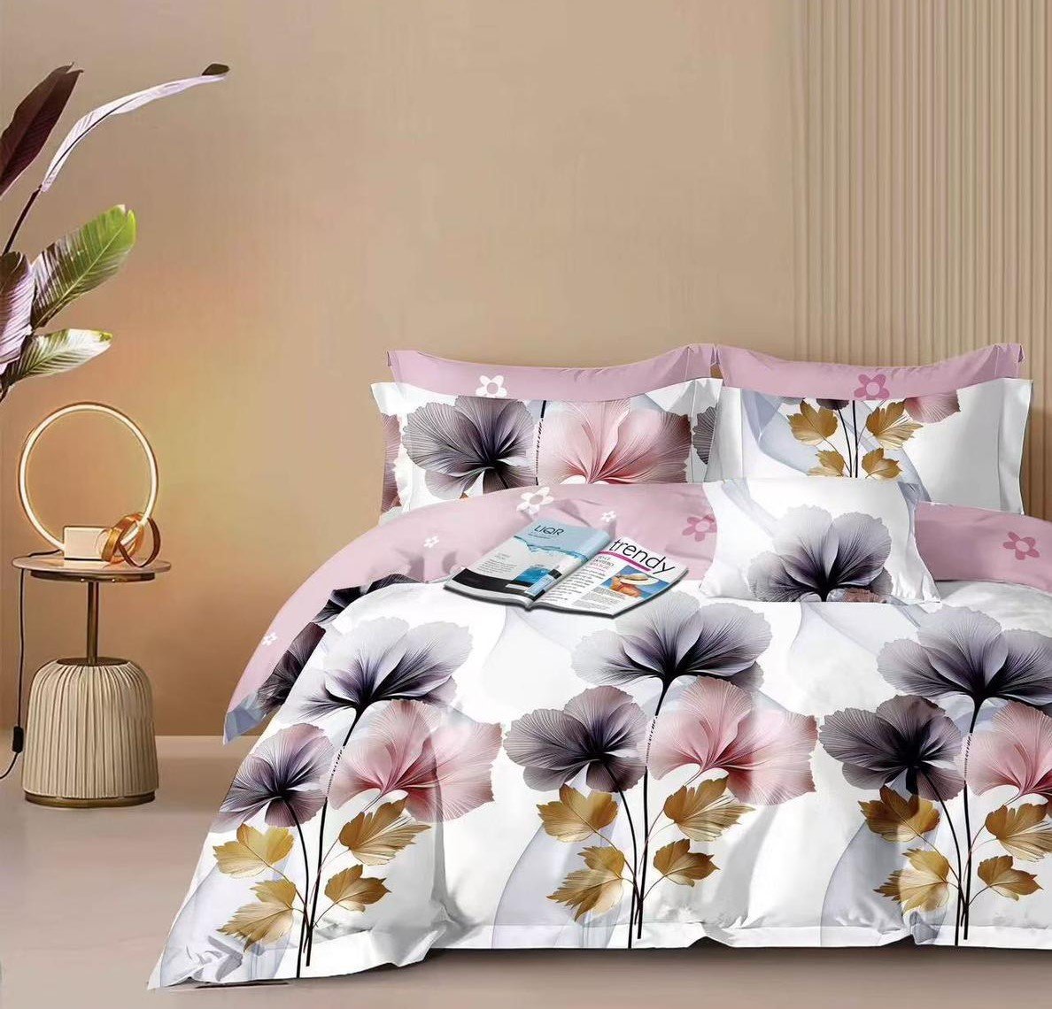 Lenjerie Pat Dublu din Finet, 6 Piese, cu Elastic, Floricele-Y8439