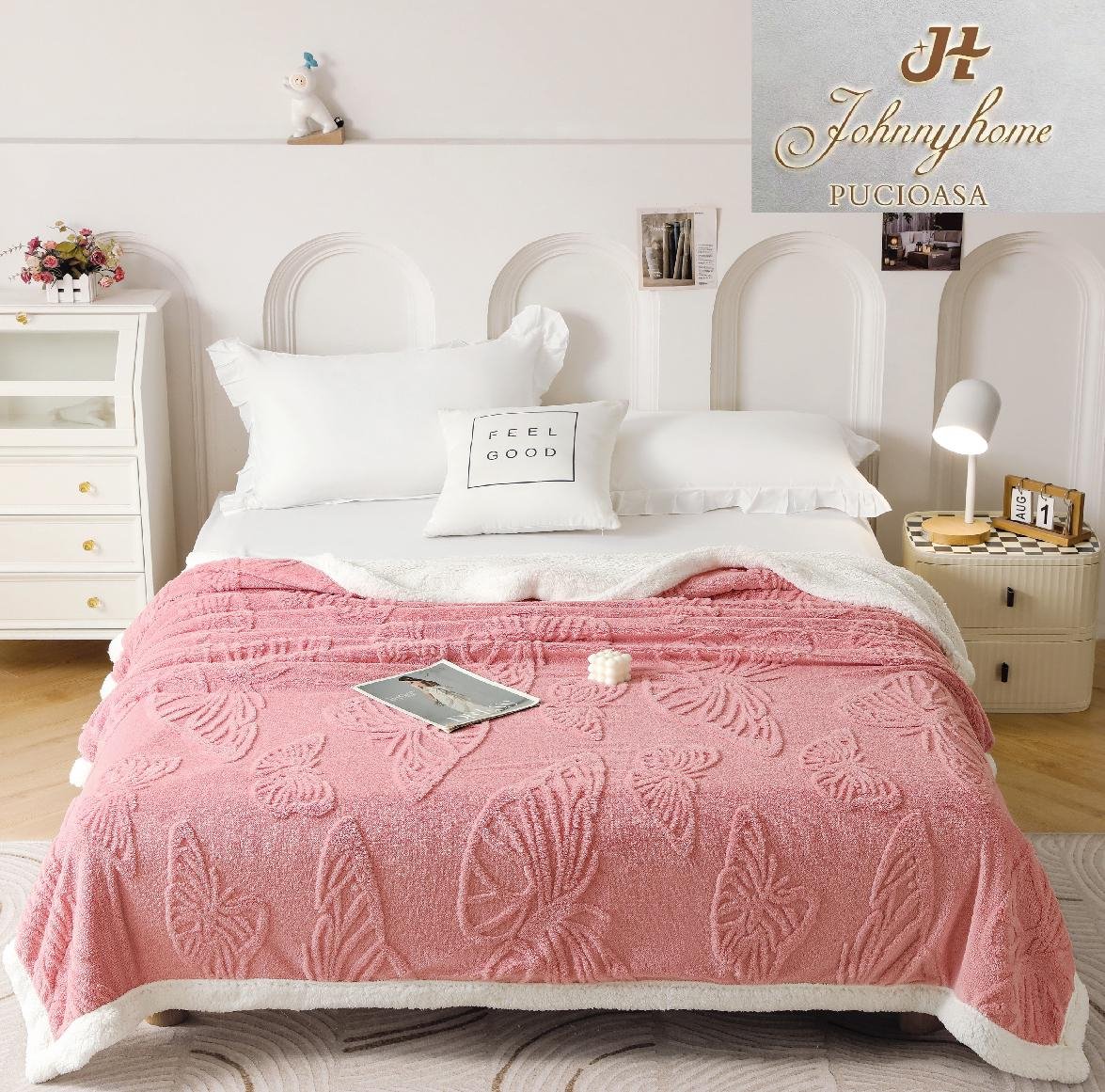 Patura Cocolino cu Blanita, 200x230cm, Fluturi Gofrati, Roz-H6985