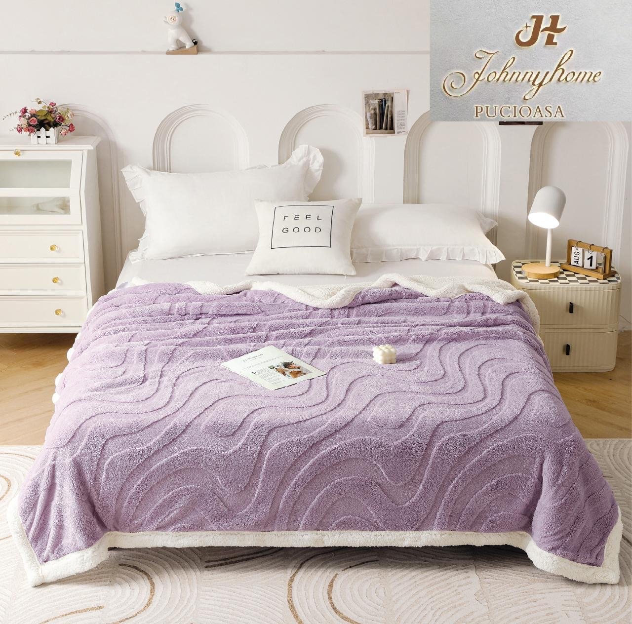 Patura Cocolino cu Blanita, 200x230cm, Model Dungat, Lila-H7086