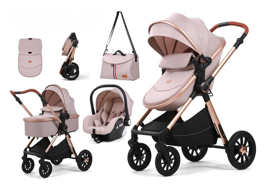 Carucior 3 in 1, cu Suspensii Duble si Landou Reversibil, Element sustinere dublu, 0-36 luni, Bej