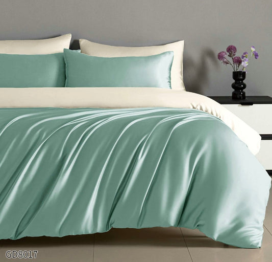 Lenjerie Pat Dublu din Satin, 4 Piese, cu Elastic, Vernil/Crem-P8787