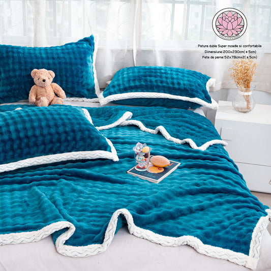 Set Premium Patura Cocolino Moale+2 Fete de Perna, Albastru-P8855