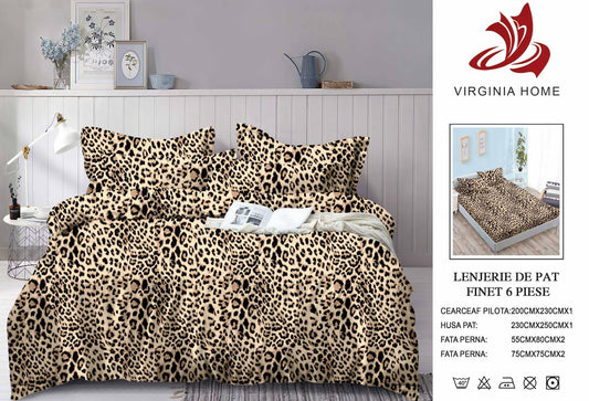 Lenjerie Pat Dublu din Finet, 6 Piese, cu Elastic, Animal Print-V8920