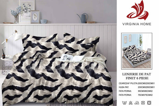 Lenjerie Pat Dublu din Finet, 6 Piese, cu Elastic, Animal Print-V8926