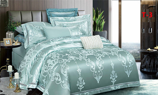 Lenjerie de pat Jacquard Satinat Premium, 6 Piese, Verde/Model Regal-V8487
