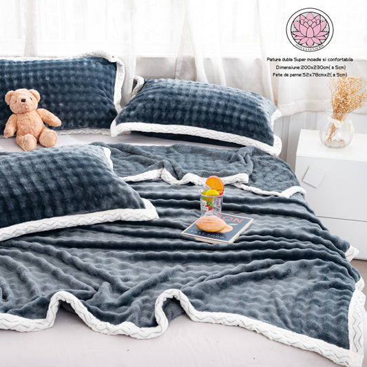 Set Premium Patura Cocolino Moale+2 Fete de Perna, Gri-P8859
