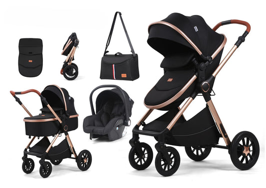 Carucior 3 in 1, cu Suspensii Duble si Landou Reversibil, Element sustinere dublu, 0-36 luni, Negru