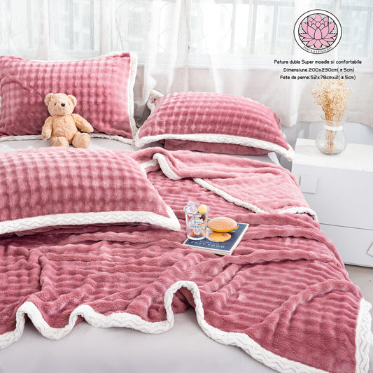 Set Premium Patura Cocolino Moale+2 Fete de Perna, Roz-P8856