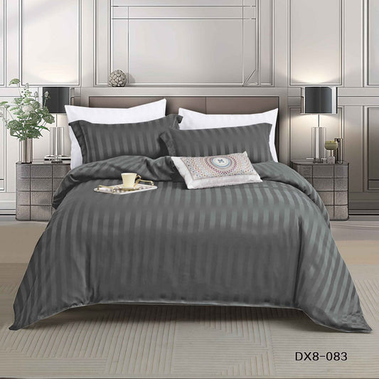 Lenjerie Pat 1 Persoana din Damasc Deluxe, 4 Piese cu Elastic, Gri Inchis-P8956